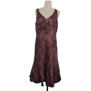 NWT‎ Ann Taylor Silk Paisley Dress Sz 14 Purple Sleeveless Office Feminine Fairy